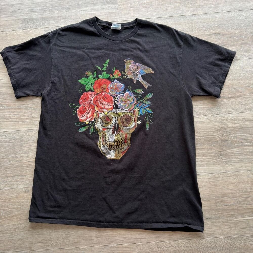 Delta Vintage Y2K Cotton Adult Large T-Shirt Skill & Floral Design Whimsygoth